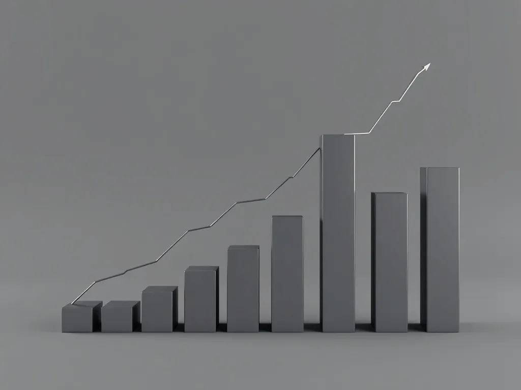 A minimalist 3D rendering of financial charts showing growth