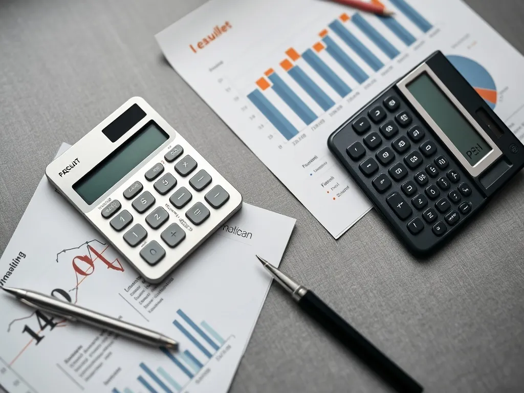 Professional high-angle shot of a silver calculator, a sleek