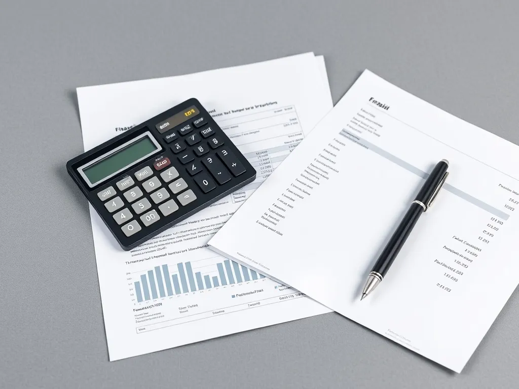 A professional flat-lay of financial documents, a calculator